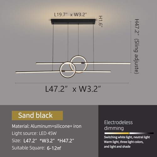 DXDEGNCAI Dimmable with RC Luminaire 45W Pendant Lights Adjustable Suspension Chandelier LED Fixtures for Dining Living Room Kitchen Bedroom Bar 3000K-6000K (Black) by DXDEGNCAI - Used condition - Image 2