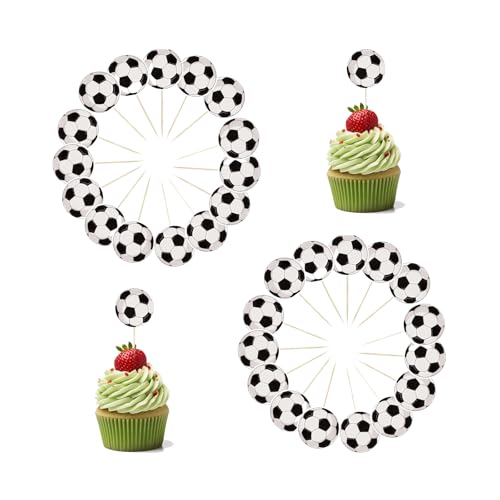 SJUIEO 30 stuks voetbal-cupcake-decoratie, eten, tandenstokers, baby, doop, cake, sportbal, thema, kinderverjaardag, feestdecoratie