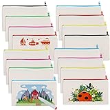 RANJIMA 16 Stück DIY Stoff Federmäppchen Blanko Stoffbeutel,Kinder Federmäppchen Taschen Zum Bemalen,Segeltuch Mäppchen Reisen Kulturbeutel,6 Buntstift 2 Malschablonen,für Aufbewahren Schreibwaren