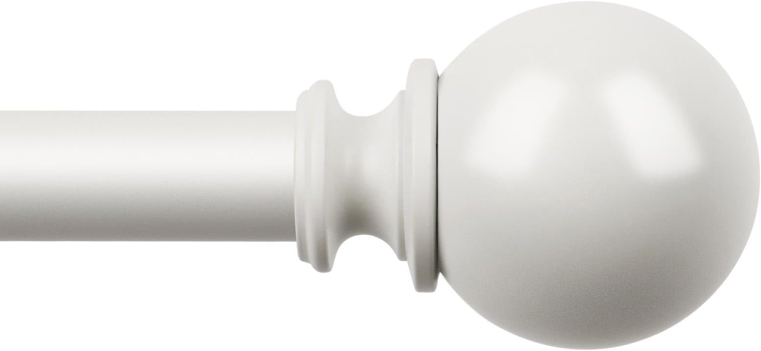KAMANINA 7/8 Inch White Curtain Rod 32 to 58 Inch with Round Finials