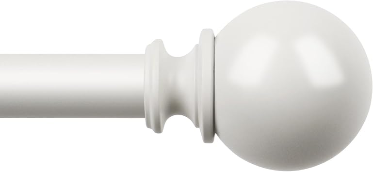 KAMANINA 7/8 Inch White Curtain Rod 32 to 58 Inch with Round Finials | Curtain Rods for Windows 28 to 48 Inches, Adjustable Modern Decorative Drapery Rod for Kitchen, Bedroom, Living Room, Office