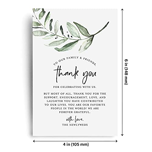 Bliss Collections Thank You Place Setting, Rustic Greenery, Table Place Cards For Weddings, Receptions, Rehearsals, Dinner Parties, Events And Celebrations, 4"X6" (50 Cards) #TOP2