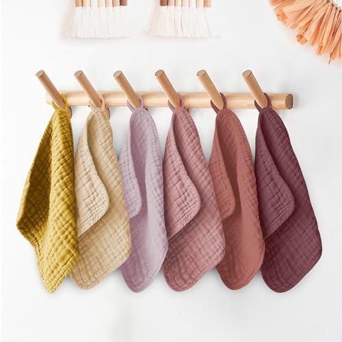 Image of Ease Cubs 12 Pack Muslin Washcloths for Baby - 100% Cotton Baby Wash Cloths for or Baby Face Body Comfy and Soft for Newborn Infants Kids Girls and Boys - 12 inchx12 inch - Brown, Honey and Bean Paste Series