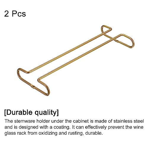 uxcell Wine Glass Rack Under Cabinet, 2Pcs 10-Inch Stemware Wine Glass Hanging Rack Stainless Steel Wine Glass Organizer Storage Hanger for 5mm Stemware Column, Gold by uxcell - Used condition - Image 3