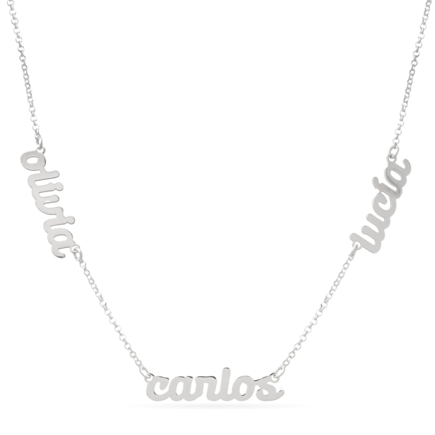 Colgante Personalizado con Nombre - Plata de Ley 925/1000 para Mujer – Collar Artesanal con Cadena Ajustable - Hecho en España (Modelo Hasta 6 nom., Plata de Ley)