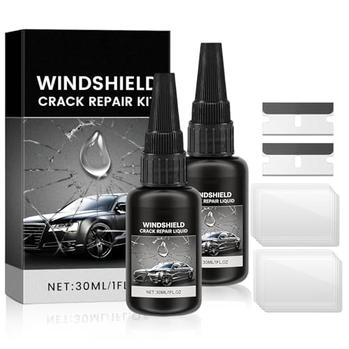 NICCAT 2PCS Windshield Crack Repair Kit, Formula Quick Fix with 30ml Glass Repair Liquid 2 Blade 10 Curing Films, Universal Cracks Gone Glass Repair Kit