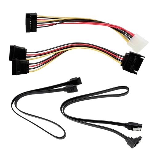 Kit Complet de Câbles SATA III - Câbles de Données et d'Alimentation avec Connecteurs Droits et à 90 Degrés, Adaptateur Répartiteur de Puissance et Adaptateur...
