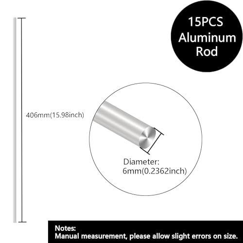 Image of 15Pcs 6mm x 406mm Aluminum Rod,16 Inch(406mm) Long 1 /4 inch(0.25 inch-6.35mm) Diameter 6061 Aluminum Round Rod Metal Bar Solid Stick for DIY Craft, New Lathe Bar.