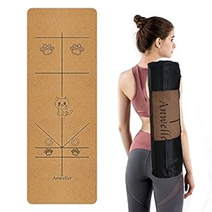 Anweller Yogamat, kurk, antislip, van natuurlijk rubber, ecologische sportmat met draagriem en tas, fitnessmat, gymnastiekmat voor fitnessstudio/sport in de open lucht