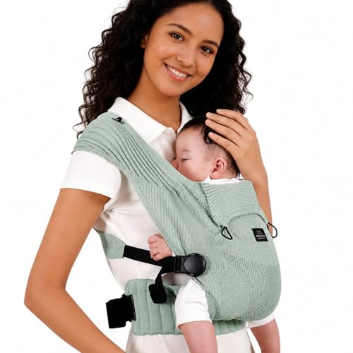 Bebamour Knit Baby Carrier,Cozy and Lightweight Carrier for 4-24 Months,Ergonomic Baby Carrier with Head Hood, Green