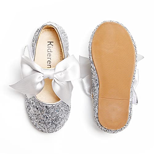 Kiderence Toddler Girls Dress Shoes Little Kids Mary Janes Silver Ballet Flats Toddler 7 #TOP6