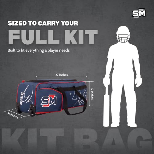 Image of SM Rise Cricket Kit Bag with Wheels | Wheelie Cricket Bag | Premium Ripstop Fabric | Heavy-Duty Wheel System | Separate Bat Pocket | Lockable U-Zip | Rust-Proof | Easy Transportation Cricket Bag
