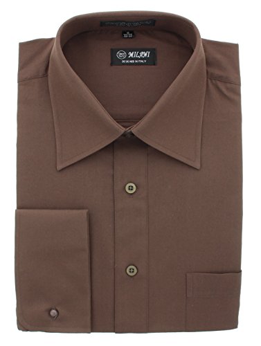 Milani Men's Dress Shirt with French Cuffs 14.5", 32/33 Brown