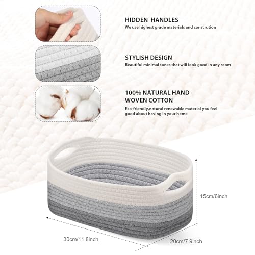 Image of Sawysine 6 Pcs Storage Baskets Bulk for Organizing Cotton Rope Woven Basket with Handles for Gift Cloth Shelves Blanket Toys Living Room(Gray and White)