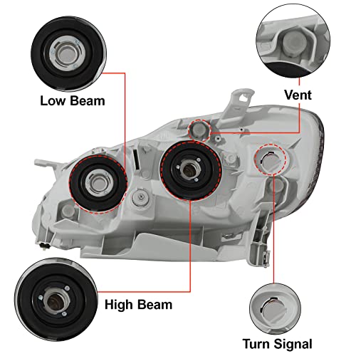Alziria Headlight Assembly Compatible 2003-2008 2003 2004 2005 2006 2007 2008 03 04 05 06 07 08 Toyota Corolla Driver Side And Passenger Side (Chrome Housing Amber Reflector) #TOP2