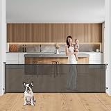 Retractable Baby Gate Stairs, 34 x 122 inch Extra Wide Baby Gate, Dog Gate for Indoor Outdoor, Pet Gate for Doorways Hallways, Black