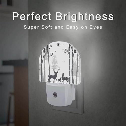 Image of Deer in The Forest Night Light, Birch Tree with Deer Dusk to Dawn Night Light Plug in,0.5w Energy Saving Sleep Friendly NightLight for Kids Boys Girls Home Decor