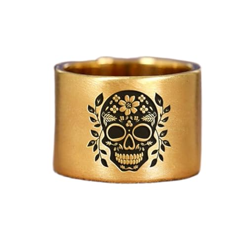 Bague tête de mort ronde chevalière homme argent 925 plaqué or vintage