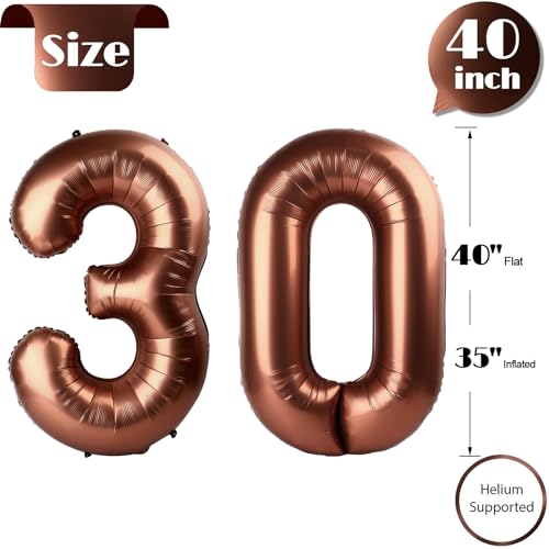 Image of Dark Brown Number 30 Balloon 40 inch, Coffee Brown 30 Number Balloons, 30st Birthday Decorations, Chocolate 30 Year Old Women Men Party Supplies