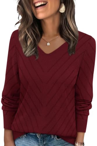 Image of WIHOLL Sweaters for Women V Neck Casual Knit Long Sleeve Tops Lightweight Pullover Clothes Fall Fashion Outfits 2026