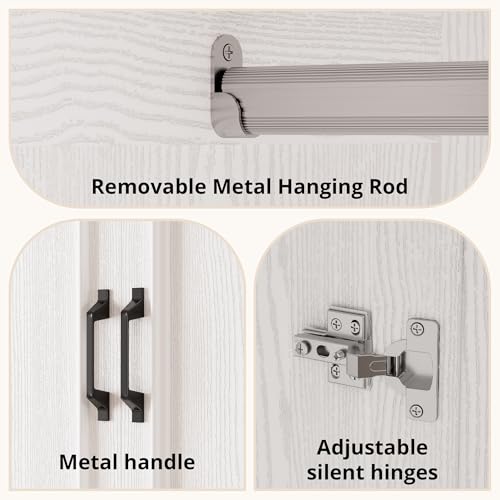 LIKIMIO Armoire Wardrobe Closet with 2 Doors and 2 Drawers 70" H x 28" W Wooden Bedroom Freestanding Wardrobe Combination for Hanging Clothes, White - Image 6