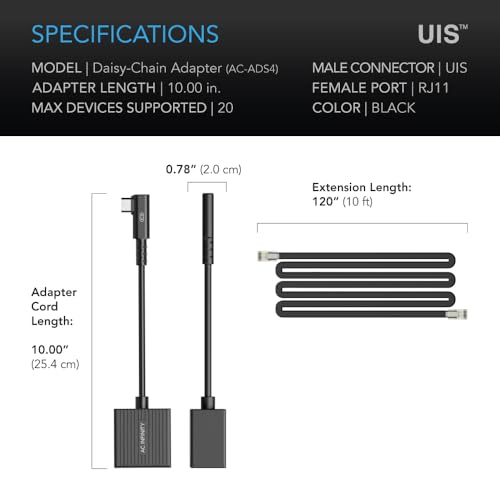Adaptador de cadena de margaritas RJ11 AC Infinity con conector de ángulo recto UIS 5