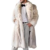 QOAAIE Mens Winter Faux Fur Long Coat Open Front Long Sleeve Fuzzy Fleece Jacket Loose Casual Cardigan Plush Outwear (White,Large)