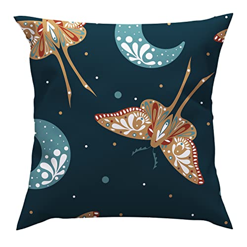 Rinrinfam Sun And Moon Throw Pillow Covers 18X18 Set Of 4, Mysterious Moth Butterfly Stars Floral Linen Square Pillow Cushion Cases, Modern Home Decor For Outdoor Sofa Bedroom Car,Black Yellow #TOP3