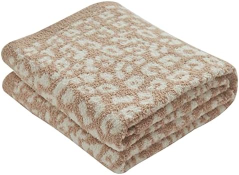 Leopard/Cheetah Print Throw Blanket, Fuzzy Soft Plush Stretchy Knitted Throw Blanket, for Bed and Couch, Khaki & Cream, 60" L x 50" W, Mid-Weight (3 Pounds)