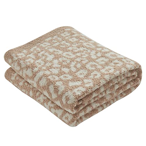 Leopard/Cheetah Print Throw Blanket, Fuzzy Soft Plush Stretchy Knitted Throw Blanket, For Bed And Couch, Khaki & Cream, 60" L X 50" W, Mid-Weight (3 Pounds) #TOP2