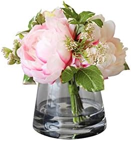 MEDA BLOOMS Silk Peony Arrangement in Glass Vase (Pink)