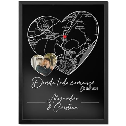 PICTALIA - Póster personalizado pareja "Corazón Donde todo comenzó", Lugar de encuentro, fecha de encuentro, foto y texto personalizable, regalo Hombre Mujer, San Valentín, Enamorados, Regalo pareja | Ya disponible en tu tienda friki favorita! En mundofriki.es!