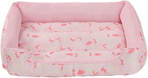 夏用 メッシュ材料 夏 ペット用クールベッド コーギー ブルードッグ 中型犬 犬猫 マット キュートスクエア 冷感地寝床 クエア ソファー 長持ち 洗える 丈夫 噛み耐え 耐久性 防水性 通気性 ひんやり おしゃれ 年中使え (ピンク,L)