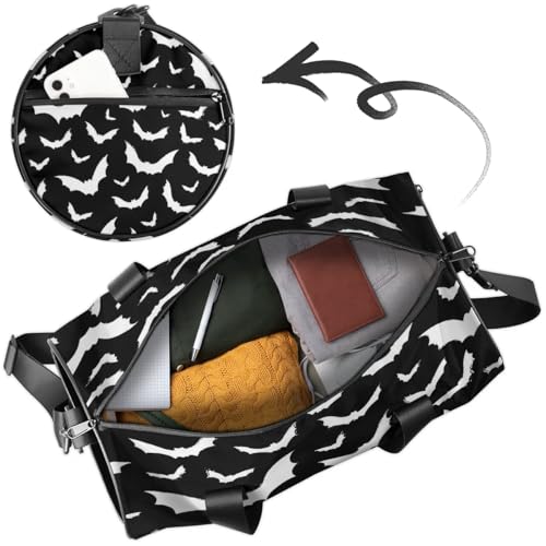 Gothic Duffle Bag Bat Gym Bag Waterproof Round Cylinder Carry-On Weekender Overnight Bag with Adjustable & Removable Shoulder Strap for Travel Sport Camping4