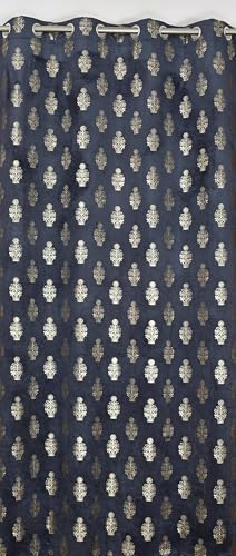 Image of Premium Velvet Window Curtains 5 Feet, Golden Foil Matka Design Room Darkening Curtains for Window, Thermal Insulated Parda - 4 feet x 5 feet (48 x 60 Inch) - 1 Pcs Navy Colour