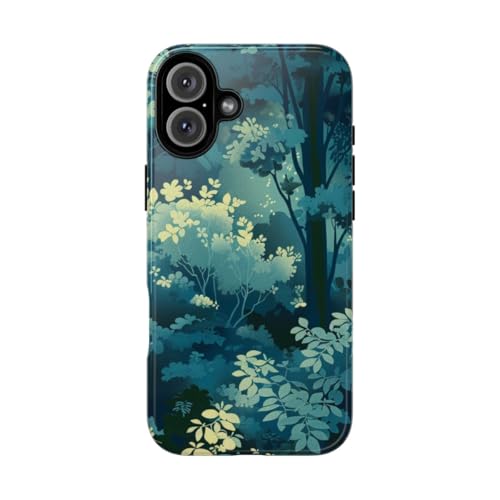 Coque rigide iPhone 16 Plus brillante anti-rayures motif feuillage vert