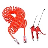 Druckluft Spiralschlauch Set,TIUXIU 2 Stück Ausblaspistole Druckluftpistole mit 9 Meter Spiralschlauch Werkzeug für Metallarbeiter Garagen Werkstätten Sprühmaler und Heimwerker (Rot)