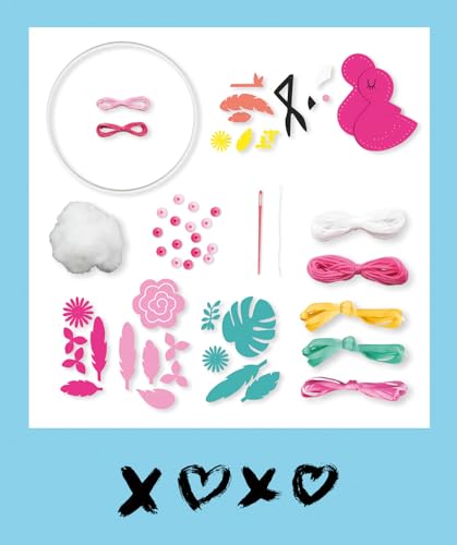 Lena Traumfänger Bastelset mit Flamingomotiven, 56 Teile Komplettset mit 20 cm Ring, Bändern, Schnüren, Nadeln, Perlen und Stoffblumen für kreatives Basteln, geeignet für Kinder ab 6 Jahren
