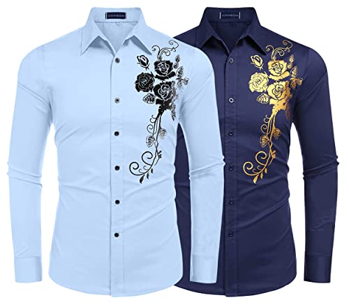 Image of Zombom Men's Regular Fit Cotton Blend Printed Full Sleeve Casual Shirts