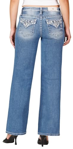 Miss Me Women's Exposed Paisley Faux Flap Pockets High-Rise Wide Leg Jeans