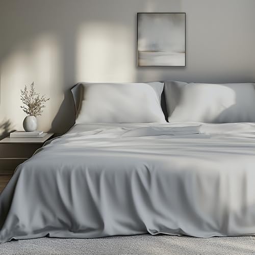 EKOSCIOUS 100% Eucalyptus Tencel Sateen Bed Sheet Set with 1 pillowcase, Single Size, 18 Inch Deep Pocket | (Grey) - Cool & Softer than Bamboo and Silk Sheets