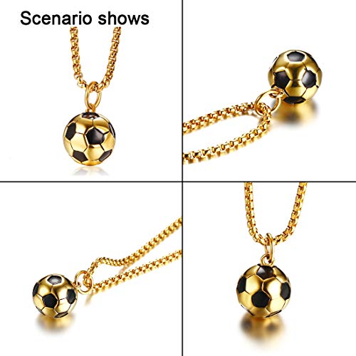Cupimatch Men's 3D Football Pendant Necklace Chain, Stainless Steel Sports Soccer Ball Charm Necklace Jewelry 24" Link,Gold #TOP4