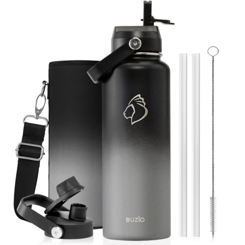 Image of BUZIO Triple Wall Vacuum Water Bottle with Dust-Proof Straw & Spout Lids