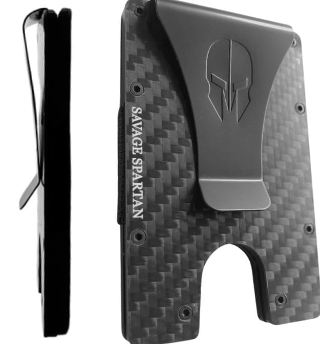 SAVAGE SPARTAN-Rugged Minimalist Credit Card Holder Carbon Fiber Slim Tactical Front Pocket Wallet for Men with Metal Money Clip2