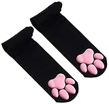 Overknee-Strümpfe und lange, fingerlose Handschuhe mit Katzenpfoten, niedlich, weich, 3D-Katzenpfote, für Mädchen und Damen, Lolita-Cosplay-Set, Schwarze Socken, Medium