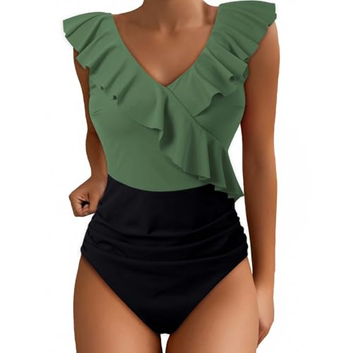 Traje de baño lindo con volantes para mujer con efecto vientre plano