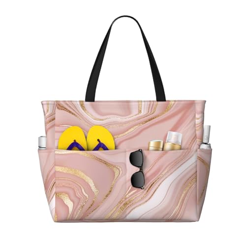 Rose Gold Glitter Splatter Large Beach Tote Bag for Women Extra Large Capacity Waterproof Sandproof Pool Bag Suitable for Gym Swimming Pool Travel Groceries