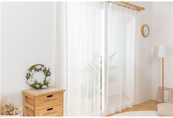 レースカーテン 幅150cm×丈248cm ドット 1枚 洗える 日本製