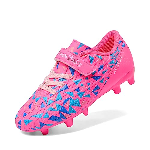 DREAM PAIRS Boys Girls Soccer Cleats Kids Football Shoes for Little/Big Kid 8 Toddler Hot Pink/Royal Blue