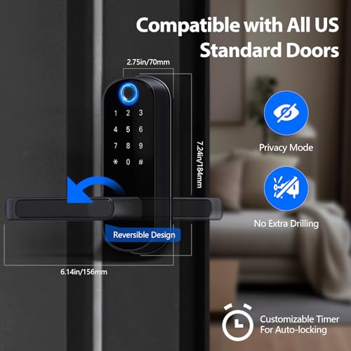 Keyless-Entry Fingerprint Smart Door Lock: Sifely Digital Electronic Lock with Code Passcode, Electric Door Knob, Biometric Handle, Perfect for Entry Doors, Bedroom Doors (Black Smart Lock) by SIFELY - Image 5